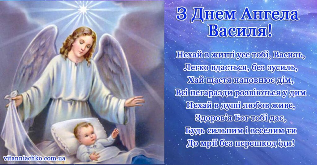Красива листівка з Днем Ангела (іменинами) Василя і Васі