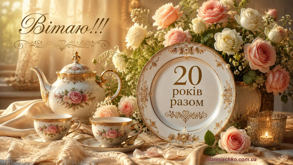 Листівка для привітання з порцеляновим (фарфоровим) весіллям