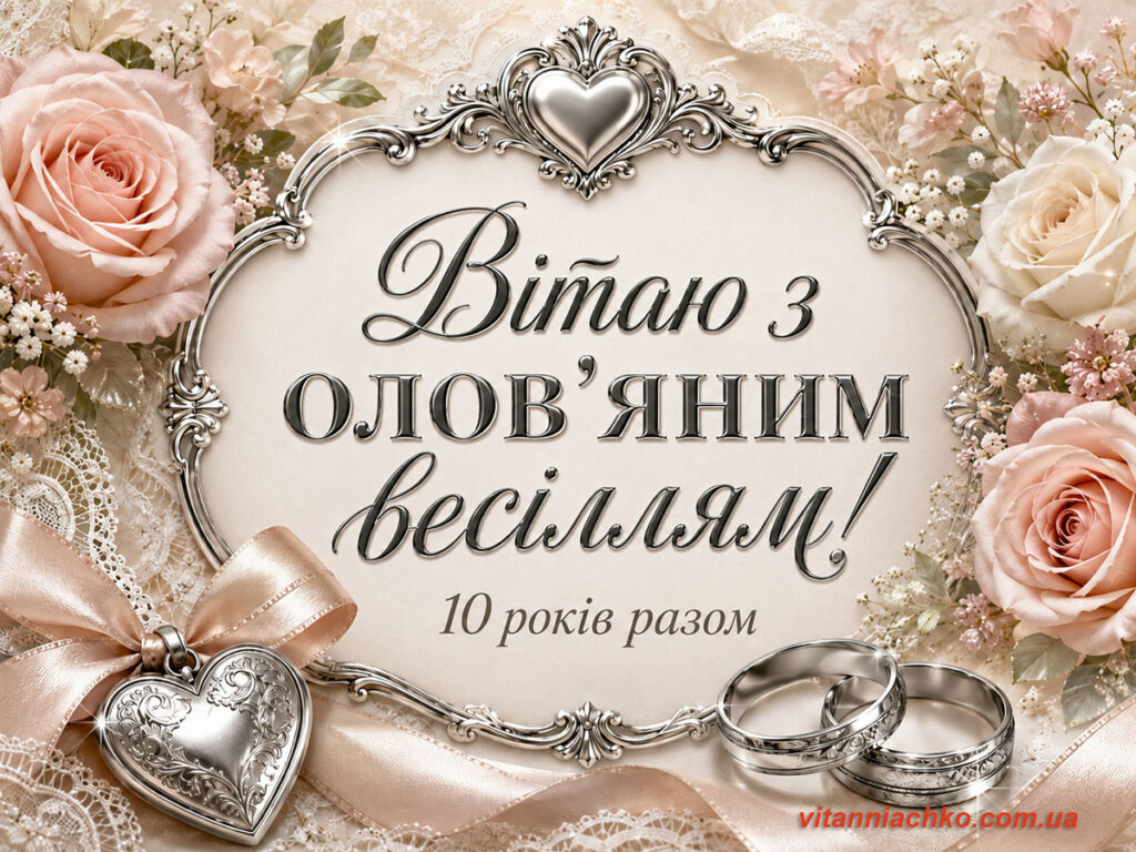 Зображення з написом: Вітаю з олов’яним весіллям