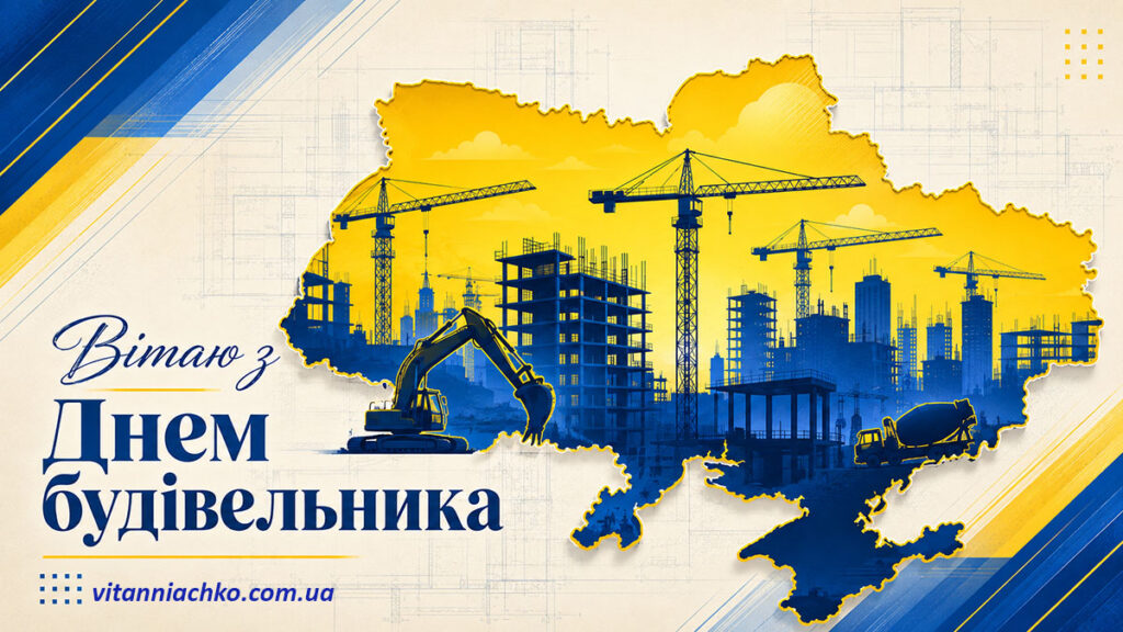 Зображення силуетом України та написом: Вітаю з Днем будівельника