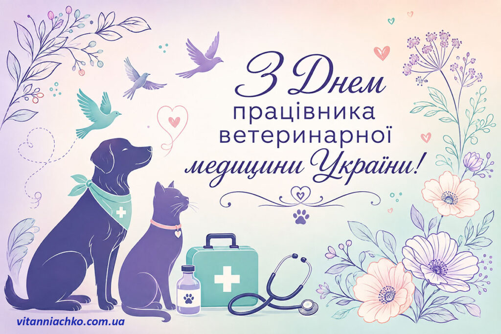 Листівка для привітання з Днем працівника ветеринарної медецини